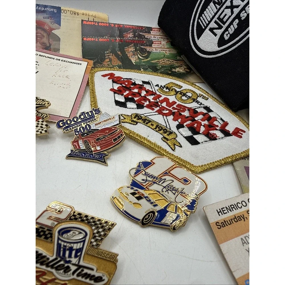 Lot Of Nascar Lapel Pins, Tickets, Patches, Keychain, Vintage